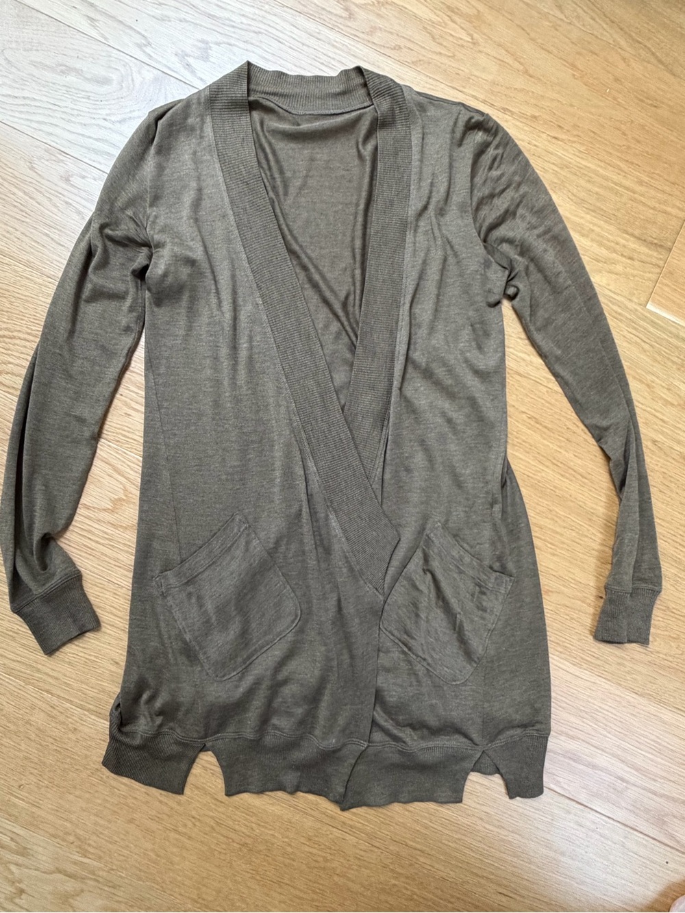 Eileen fisher Open-Front Lightweight cashmere silk cardigan Sweater Olive Brown